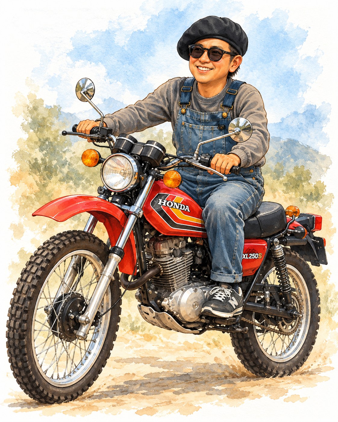 アキ(ブログライター)のアイコン。赤いオフロードバイクに乗ったイラスト