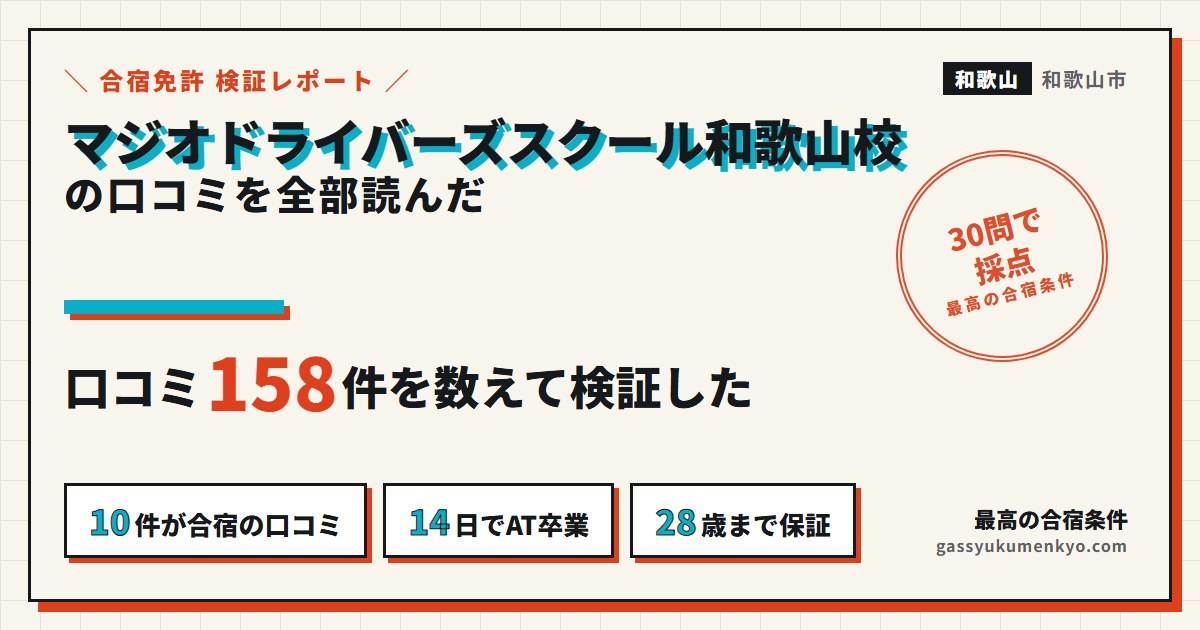 マジオドライバーズスクール和歌山校の口コミ158件を検証したレポートのアイキャッチ