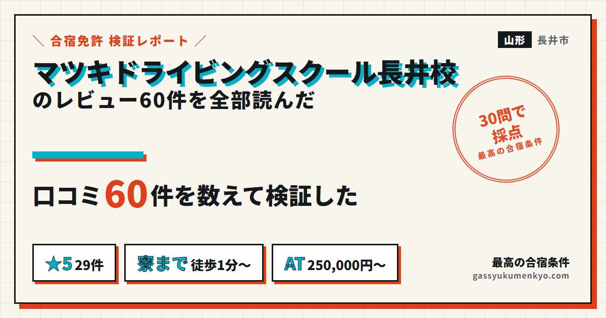 マツキドライビングスクール長井校のレビュー60件を全部読んだ検証レポート
