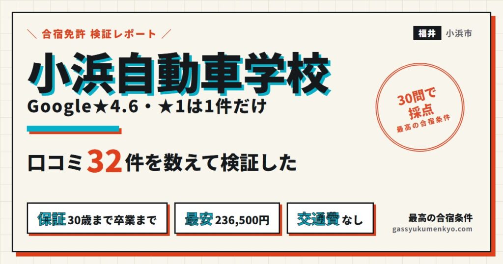 小浜自動車学校の合宿を口コミ32件と保証・総額で検証