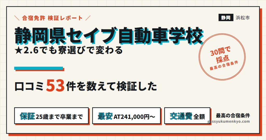 静岡県セイブ自動車学校の口コミ53件を数えて検証した記事のアイキャッチ