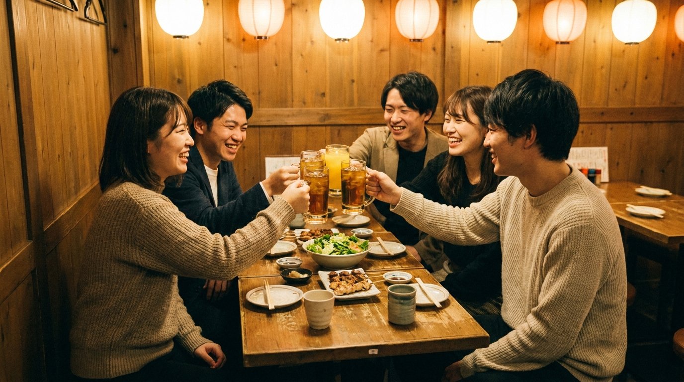 卒検合格の夜にウーロン茶とジュースで乾杯する合宿の同期