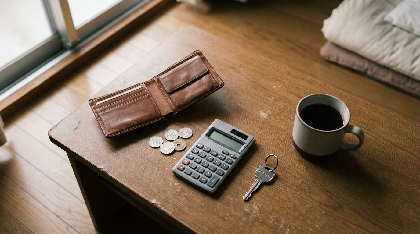 延泊の費用を計算する財布と電卓